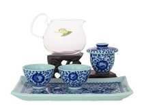 Набор посуды для чайной церемонии # 32502  стеклофарфор : чайник с ситом 395 мл чайный пруд 2 пиалы по 75 мл