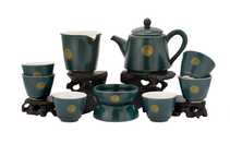Набор посуды для чайной церемонии из 9 предметов # 41477 фарфор: Чайник 245 мл гундаобэй 170 мл сито 6 пиал по 40 мл