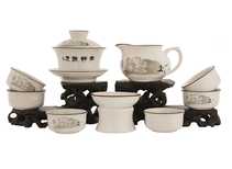 Набор посуды для чайной церемонии из 9 предметов # 41983 фарфор: гайвань 250 мл гундаобэй 200 мл сито 6 пиал по 52 мл