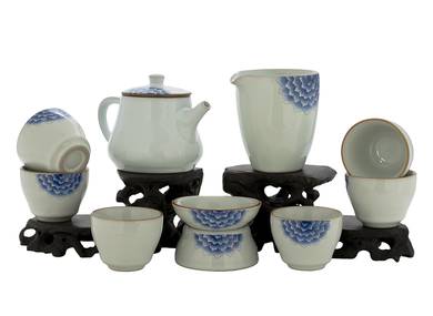 Набор посуды для чайной церемонии из 9 предметов # 42014 фарфор: чайник 225 мл гундаобэй 210 мл сито 6 пиал по 60 мл